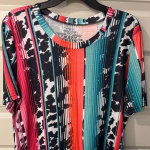 Crazy Train Vibrant Striped and Patterned Short Sleeve Top